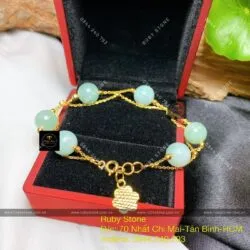 Lắc tay trái châu ngọc Cẩm thạch xanh lý, vàng 18k - Hình ảnh 5