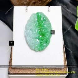 Phật Quán Thế Âm Bồ Tát ngọc cẩm thạch xanh lý táo, KT 43mm