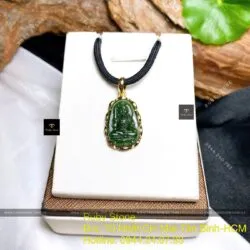 Phật bản mệnh Ngọc bích Canada, vàng 18k, KT 20mm - Hình ảnh 7