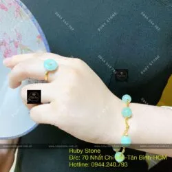 Lắc tay trái châu ngọc Cẩm thạch xanh lý, vàng 18k - Hình ảnh 7