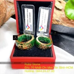 Nhẫn cặp ngọc Cẩm thạch kim tiền, vàng 18k - Hình ảnh 5