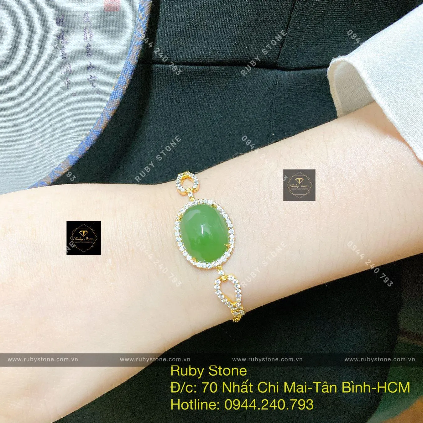 Lắc tay Oval ngọc bích Nga, vàng 18k Lắc tay Oval ngọc bích Nga, vàng 18k - Ảnh 5