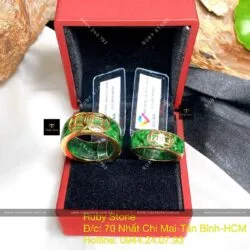 Nhẫn cặp ngọc Cẩm thạch kim tiền, vàng 18k - Hình ảnh 4