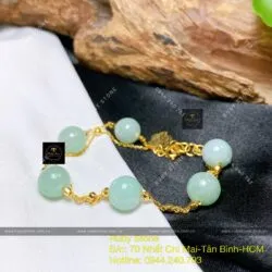 Lắc tay trái châu ngọc Cẩm thạch xanh lý, vàng 18k - Hình ảnh 3