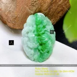 Phật Quán Thế Âm Bồ Tát ngọc cẩm thạch xanh lý táo, KT 43mm