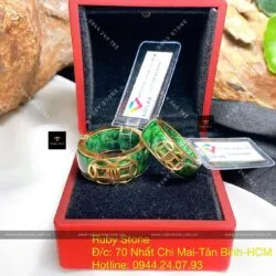 Nhẫn cặp ngọc Cẩm thạch kim tiền, vàng 18k - Hình ảnh 7