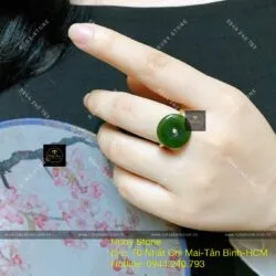 Nhẫn đồng điếu ngọc bích Canada, vàng 18k - Hình ảnh 5