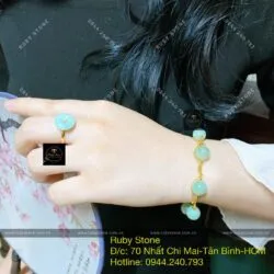 Lắc tay trái châu ngọc Cẩm thạch xanh lý, vàng 18k - Hình ảnh 6