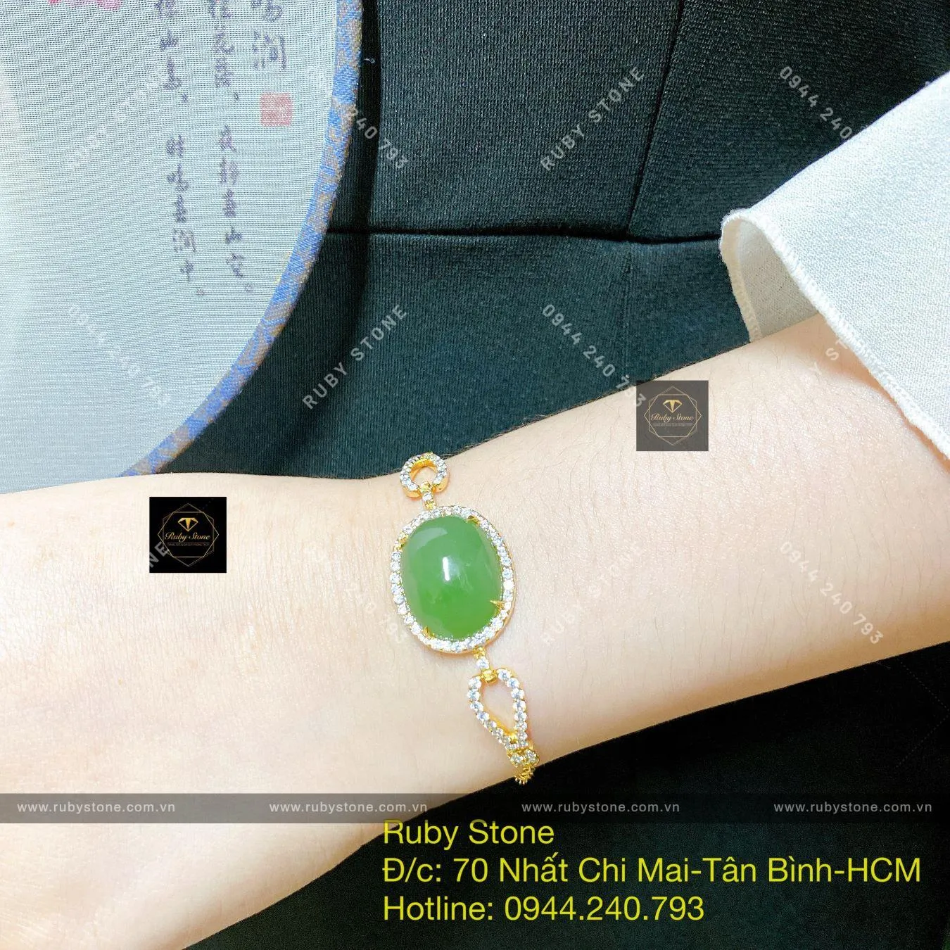 Lắc tay Oval ngọc bích Nga, vàng 18k Lắc tay Oval ngọc bích Nga, vàng 18k - Ảnh 6