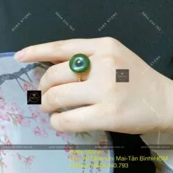 Nhẫn đồng điếu ngọc bích Canada, vàng 18k - Hình ảnh 2