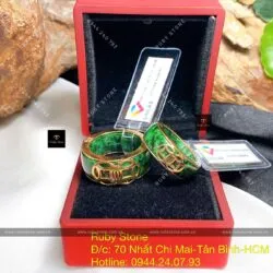 Nhẫn cặp ngọc Cẩm thạch kim tiền, vàng 18k - Hình ảnh 6