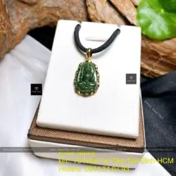 Phật bản mệnh Ngọc bích Canada, vàng 18k, KT 20mm - Hình ảnh 5