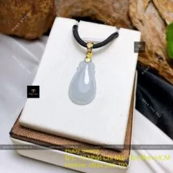 Mặt dây chuyền ngọc bội nếp băng, KT 28mm, móc vàng 18k - Ảnh 2