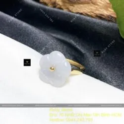 Nhẫn hoa mai ngọc Cẩm thạch trắng, vàng 18k - Ảnh 6