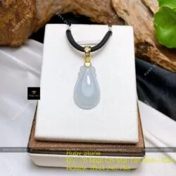 Mặt dây chuyền ngọc bội nếp băng, KT 28mm, móc vàng 18k - Ảnh 4
