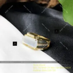 Nhẫn Phỉ thuý băng ngọc bông tuyết, vàng 18k - Hình ảnh 2