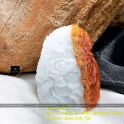 Song long vờn châu, ngọc Cẩm thạch huyết tách màu tinh xảo, KT 40mm - Ảnh 5