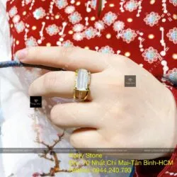 Nhẫn Phỉ thuý băng ngọc bông tuyết, vàng 18k - Hình ảnh 7
