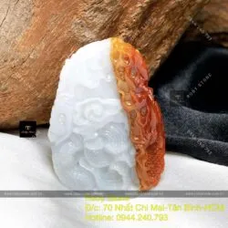 Song long vờn châu, ngọc Cẩm thạch huyết tách màu tinh xảo, KT 40mm - Ảnh 7