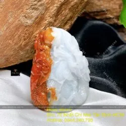 Song long vờn châu, ngọc Cẩm thạch huyết tách màu tinh xảo, KT 40mm