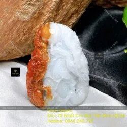 Song long vờn châu, ngọc Cẩm thạch huyết tách màu tinh xảo, KT 40mm - Ảnh 2