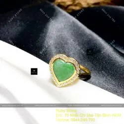 Nhẫn trái tim ngọc Cẩm thạch xanh lý táo, vàng 18k - Ảnh 3
