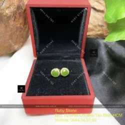 Khuyên tai tròn mài giác ngọc bích Canada, vàng 18k (đít đẩy) - Ảnh 5