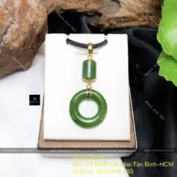 Mặt dây chuyền Đồng điếu + Lu thống ngọc bích, vàng 18k - Ảnh 2