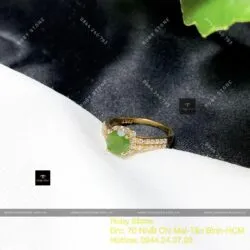 Nhẫn ngọc bích Canada ổ tròn mài giác, vàng 18k - Hình ảnh 6
