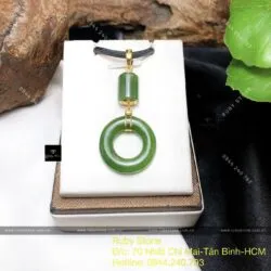Mặt dây chuyền Đồng điếu + Lu thống ngọc bích, vàng 18k