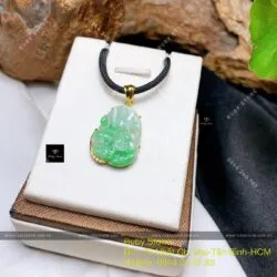 Văn thù bồ tát – Phật bản mệnh ngọc Cẩm thạch tuổi Mão, KT 23mm, vàng 18k - Ảnh 7