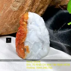 Song long vờn châu, ngọc Cẩm thạch huyết tách màu tinh xảo, KT 40mm - Ảnh 8