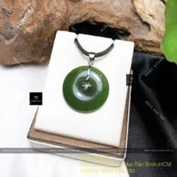 Đồng điếu ngọc bích xanh lý, ĐK 28mm, móc bạc 925 - Ảnh 4