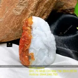 Song long vờn châu, ngọc Cẩm thạch huyết tách màu tinh xảo, KT 40mm - Ảnh 6