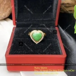 Nhẫn trái tim ngọc Cẩm thạch xanh lý táo, vàng 18k - Ảnh 4
