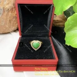 Nhẫn trái tim ngọc Cẩm thạch xanh lý táo, vàng 18k - Ảnh 5