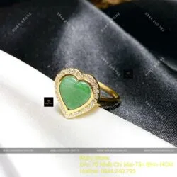 Nhẫn trái tim ngọc Cẩm thạch xanh lý táo, vàng 18k - Ảnh 2