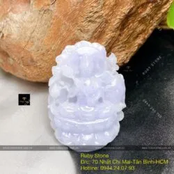 Đức Quán Thế Âm Bồ Tát ngọc cẩm thạch tử la lan chạm tay tinh xảo, KT 45mm - Ảnh 4