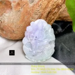 Phật Quán Thế Âm Bồ Tát ngọc Cẩm thạch tử la lan, cưỡi Cá chép hóa Rồng, KT 46mm - Ảnh 2