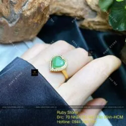 Nhẫn trái tim ngọc Cẩm thạch xanh lý táo, vàng 18k - Ảnh 7
