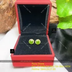 Khuyên tai tròn mài giác ngọc bích Canada, vàng 18k (đít đẩy) - Ảnh 6
