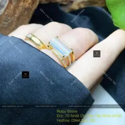 Nhẫn Phỉ thuý băng ngọc bông tuyết, vàng 18k - Hình ảnh 4