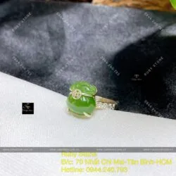 Nhẫn túi tiền Ngọc bích xanh lá, bạc 925 - Hình ảnh 3