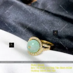 Nhẫn trái châu ngọc Cẩm thạch, vàng 18k - Ảnh 4
