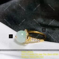Nhẫn trái châu ngọc Cẩm thạch xanh lý, vàng 18k - Hình ảnh 4