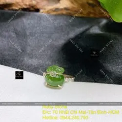 Nhẫn túi tiền Ngọc bích xanh lá, bạc 925 - Hình ảnh 4