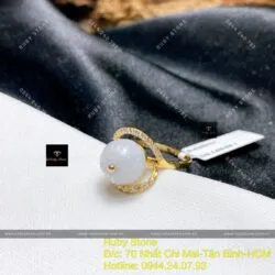 Nhẫn trái châu Bạch ngọc, vàng 18k - Hình ảnh 2