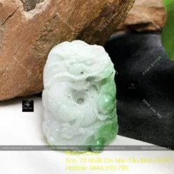 Mặt Rồng ngọc Cẩm thạch xanh lý chạm tay tinh xảo, KT 45mm