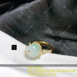 Nhẫn trái châu ngọc Cẩm thạch xanh lý, vàng 18k - Hình ảnh 6