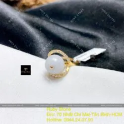 Nhẫn trái châu Bạch ngọc, vàng 18k - Hình ảnh 3